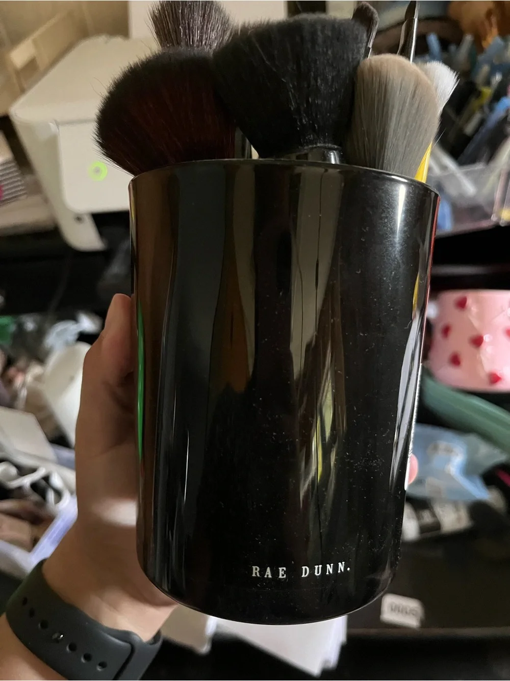 Rae Dunn Black Makeup Brushes Holder Cup (brushes not included)